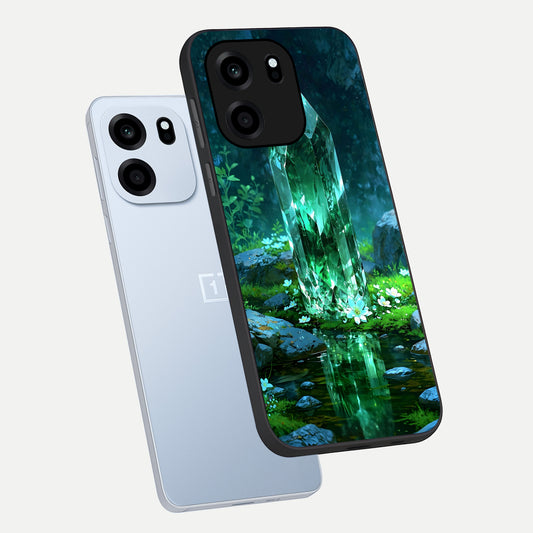 Emerald Light Crystal phone case For OnePlus Nord CE 6 showing premium glass back cover with detailed artwork