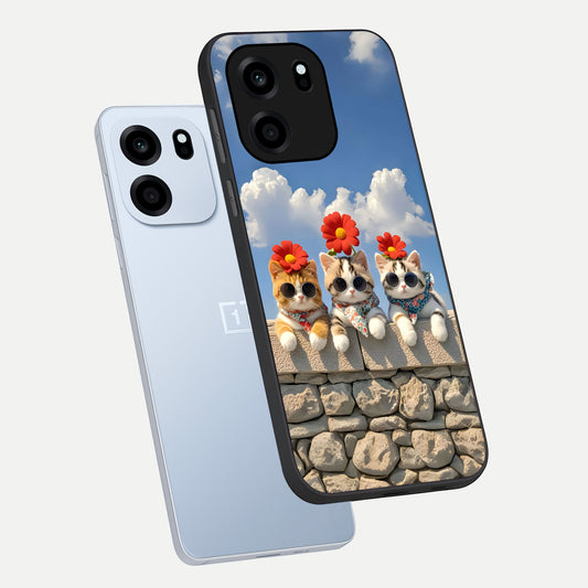 Floral Kitty Squad phone case For OnePlus Nord CE 6 showing premium glass back cover with detailed artwork