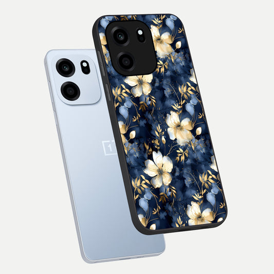 Golden Midnight Bloom phone case For OnePlus Nord CE 6 showing premium glass back cover with detailed artwork