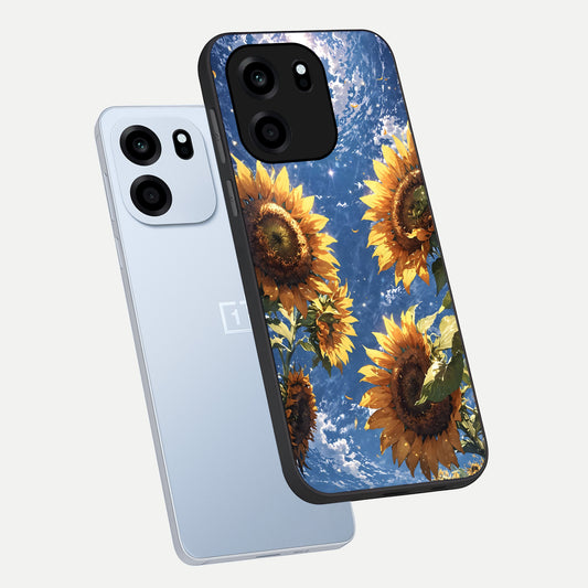 Heavenly Sunflower Rise phone case For OnePlus Nord CE 6 showing premium glass back cover with detailed artwork