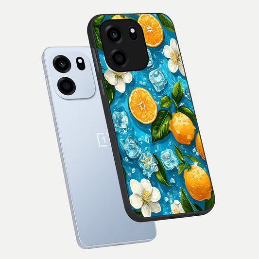 Ice Cube With Orange phone case For OnePlus Nord CE 6 showing premium glass back cover with detailed artwork