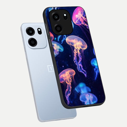 Jellyfish Pattern phone case For OnePlus Nord CE 6 showing premium glass back cover with detailed artwork