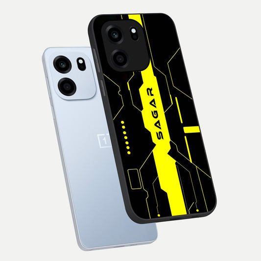 Neon CYBERPUNK Custom Name phone case For OnePlus Nord CE 6 showing premium glass back cover with detailed artwork