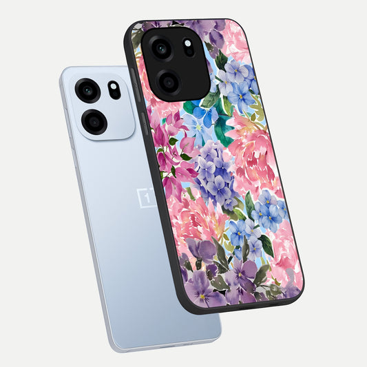 Pastel Floral Mix phone case For OnePlus Nord CE 6 showing premium glass back cover with detailed artwork