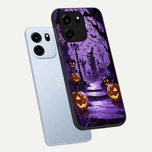 Pumpkin Patch Halloween phone case For OnePlus Nord CE 6 showing premium glass back cover with detailed artwork