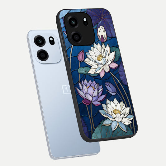 Purple Lotus Stained phone case For OnePlus Nord CE 6 showing premium glass back cover with detailed artwork