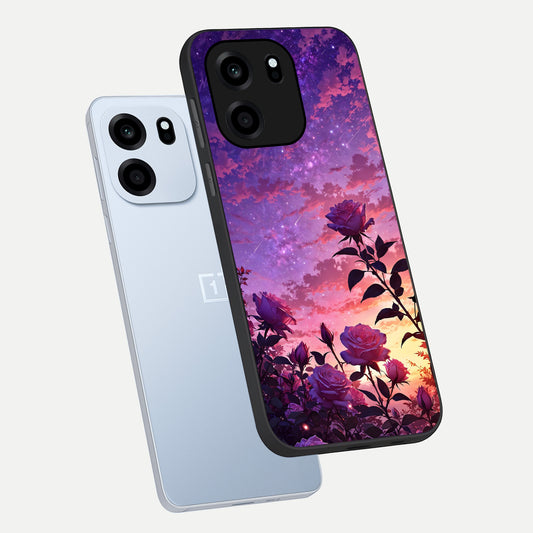 Starlit Rose Twilight phone case For OnePlus Nord CE 6 showing premium glass back cover with detailed artwork