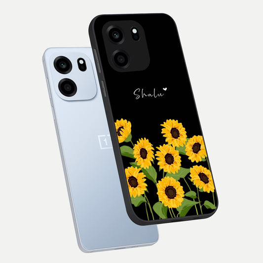 Sunflower Sky Bloom phone case For OnePlus Nord CE 6 showing premium glass back cover with detailed artwork