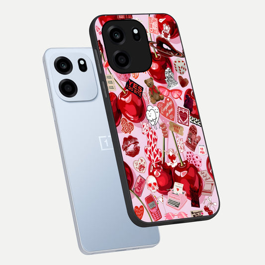 Sweet Cherry Chaos phone case For OnePlus Nord CE 6 showing premium glass back cover with detailed artwork