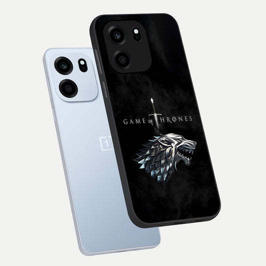 Throne Wolf Legacy phone case For OnePlus Nord CE 6 showing premium glass back cover with detailed artwork