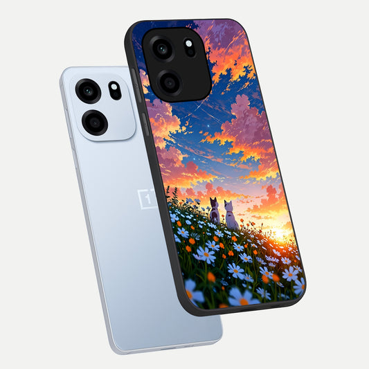 Two Cats Friends phone case For OnePlus Nord CE 6 showing premium glass back cover with detailed artwork