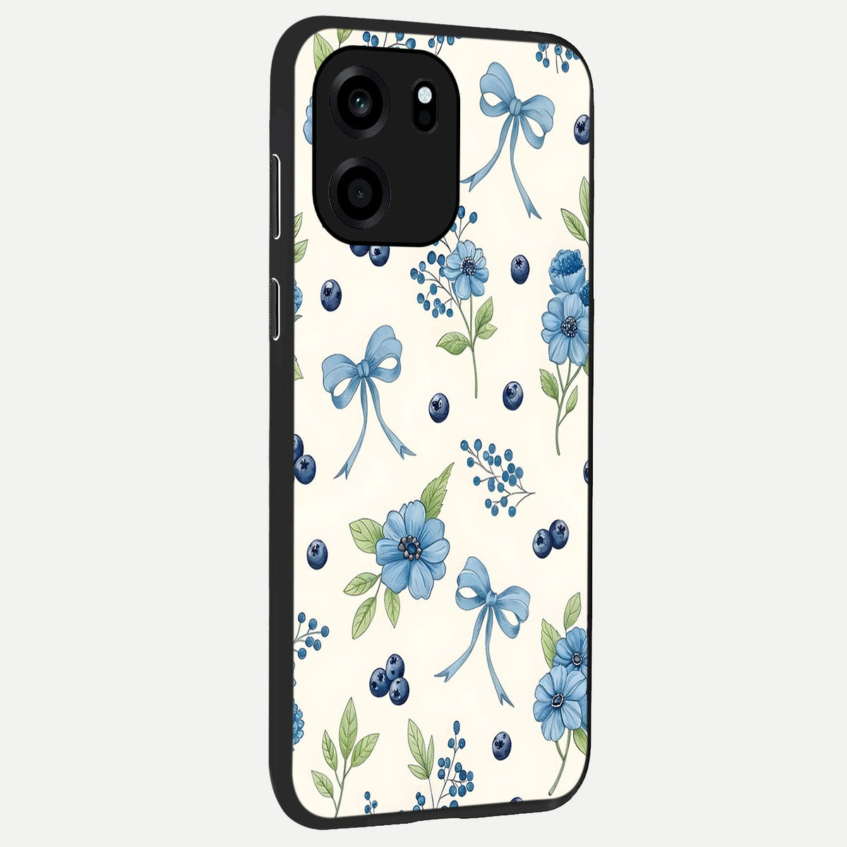 Blue Flower And Bow back cover For OnePlus Nord CE 6 slim fit glass case with vibrant aesthetic design