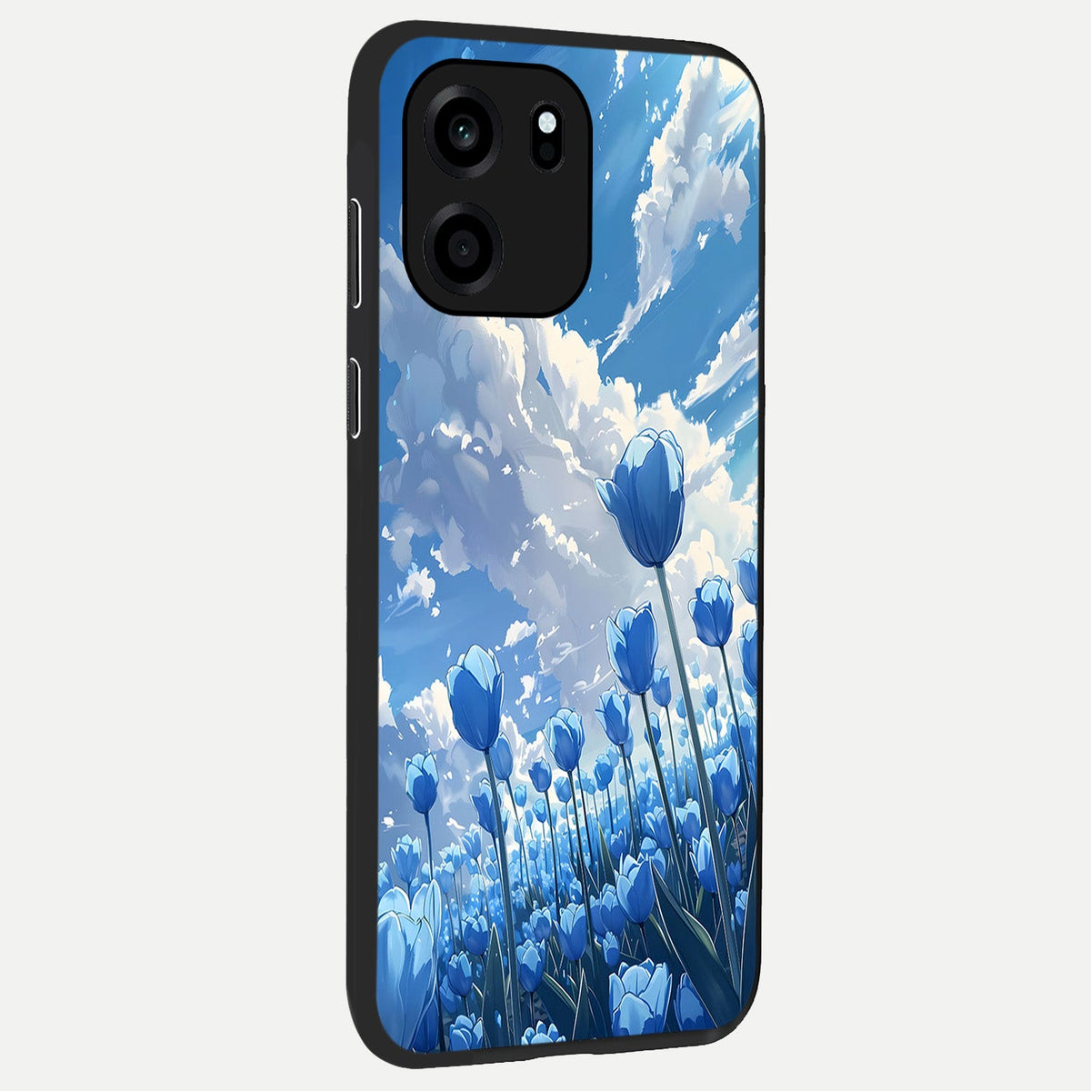 Blue Tulip Clouds back cover For OnePlus Nord CE 6 slim fit glass case with vibrant aesthetic design
