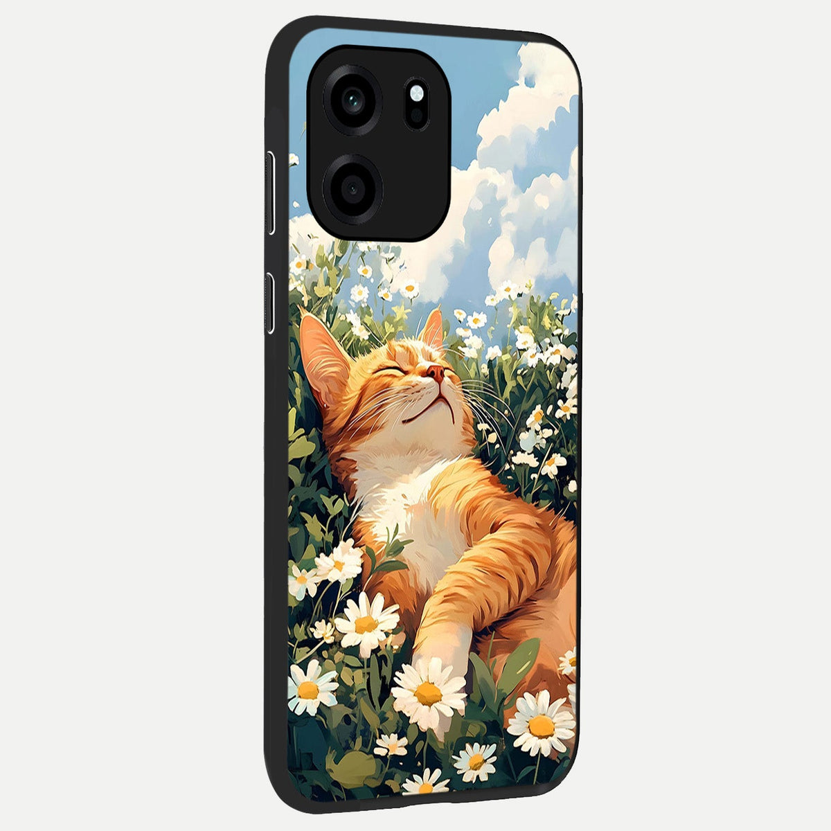 Cat And Flowers View back cover For OnePlus Nord CE 6 slim fit glass case with vibrant aesthetic design