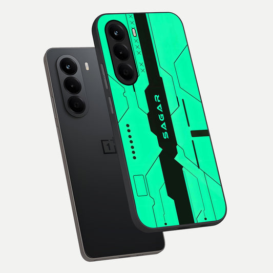 Aqua Tech CYBERPUNK Custom Name phone case For OnePlus Nord CE 6 Lite showing premium glass back cover with detailed artwork