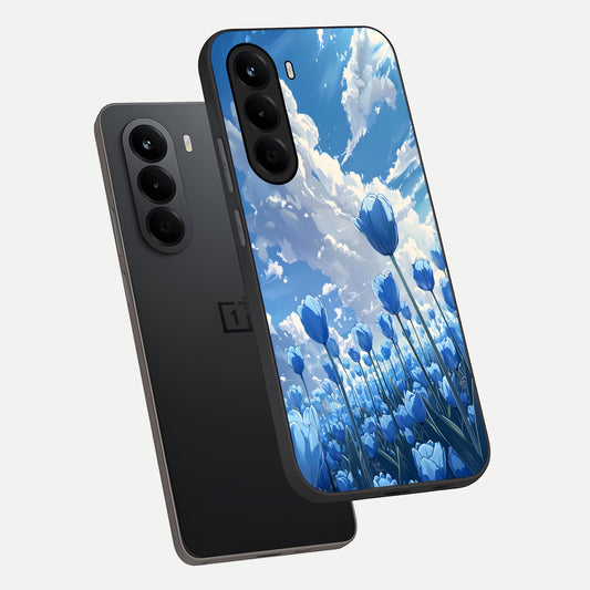 Blue Tulip Clouds phone case For OnePlus Nord CE 6 Lite showing premium glass back cover with detailed artwork