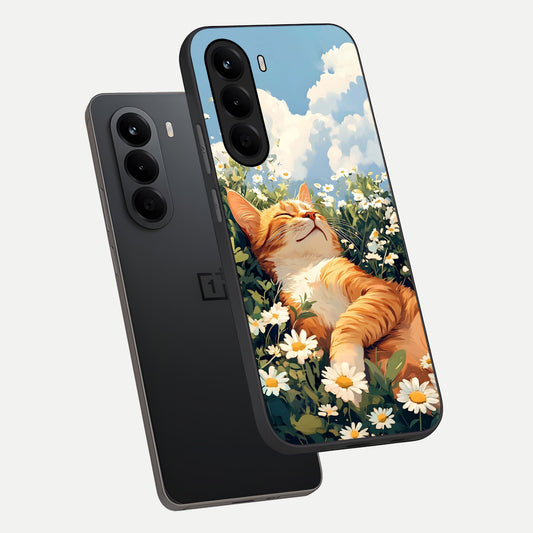 Cat And Flowers View phone case For OnePlus Nord CE 6 Lite showing premium glass back cover with detailed artwork