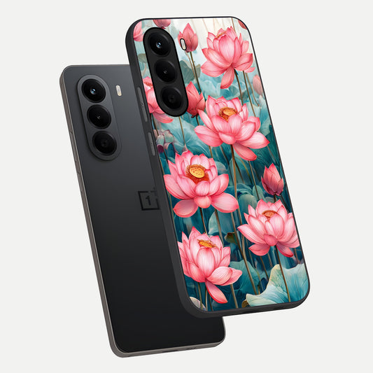 Celestial Pink Lotus phone case For OnePlus Nord CE 6 Lite showing premium glass back cover with detailed artwork