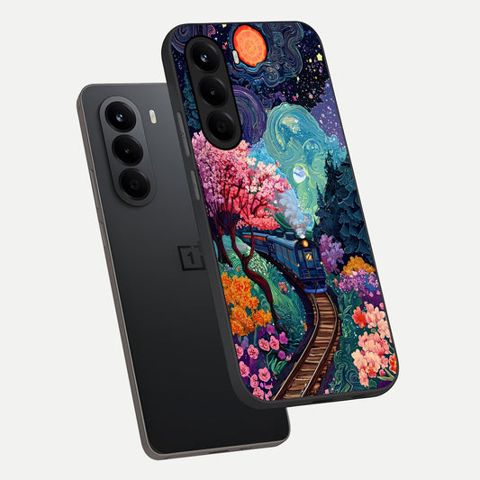 Celestial Train Journey phone case For OnePlus Nord CE 6 Lite showing premium glass back cover with detailed artwork