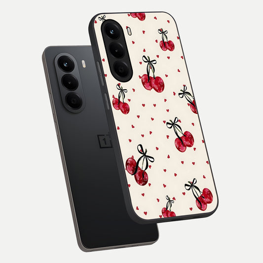 Cherry Heart Bow phone case For OnePlus Nord CE 6 Lite showing premium glass back cover with detailed artwork