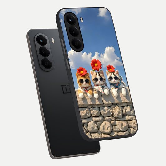Floral Kitty Squad phone case For OnePlus Nord CE 6 Lite showing premium glass back cover with detailed artwork