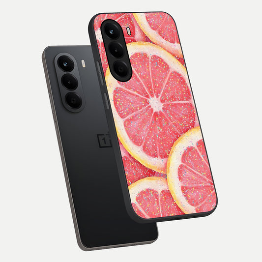 Glitter Grapefruit phone case For OnePlus Nord CE 6 Lite showing premium glass back cover with detailed artwork