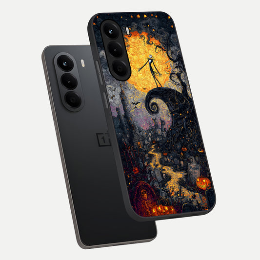 Pumpkin Moon Night phone case For OnePlus Nord CE 6 Lite showing premium glass back cover with detailed artwork