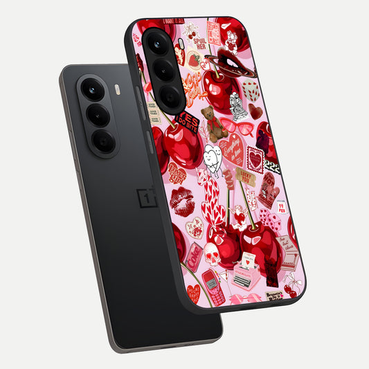 Sweet Cherry Chaos phone case For OnePlus Nord CE 6 Lite showing premium glass back cover with detailed artwork