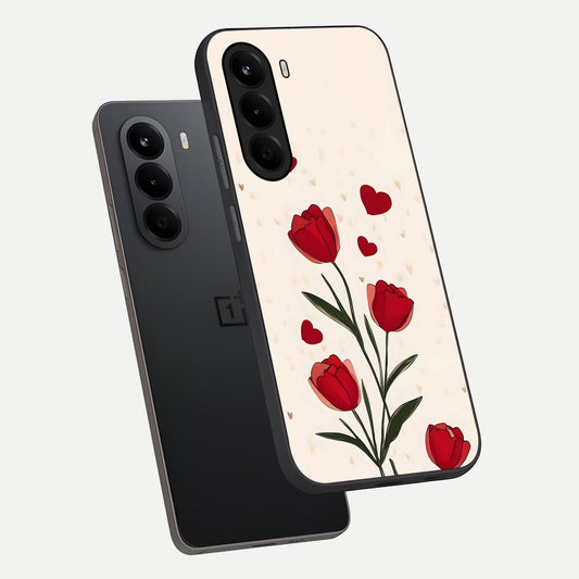 Tulip With Heart phone case For OnePlus Nord CE 6 Lite showing premium glass back cover with detailed artwork