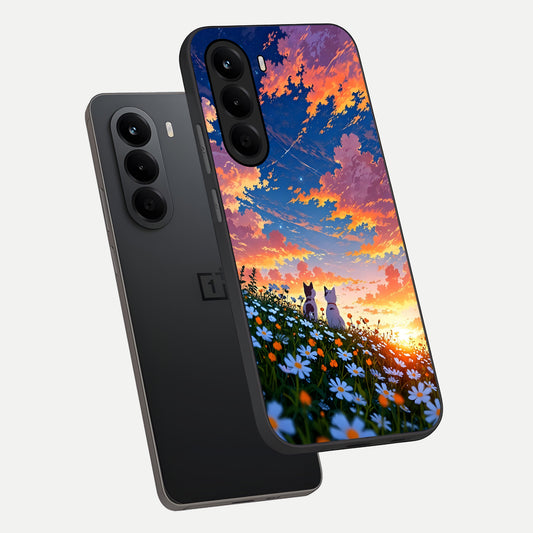 Two Cats Friends phone case For OnePlus Nord CE 6 Lite showing premium glass back cover with detailed artwork