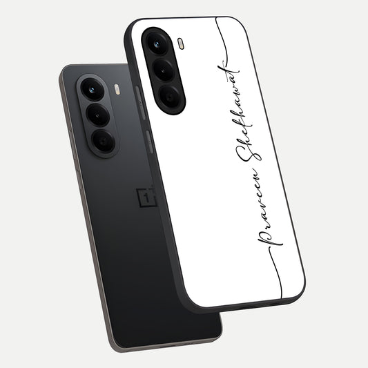 White Tune Custom Name phone case For OnePlus Nord CE 6 Lite showing premium custom name glass back cover