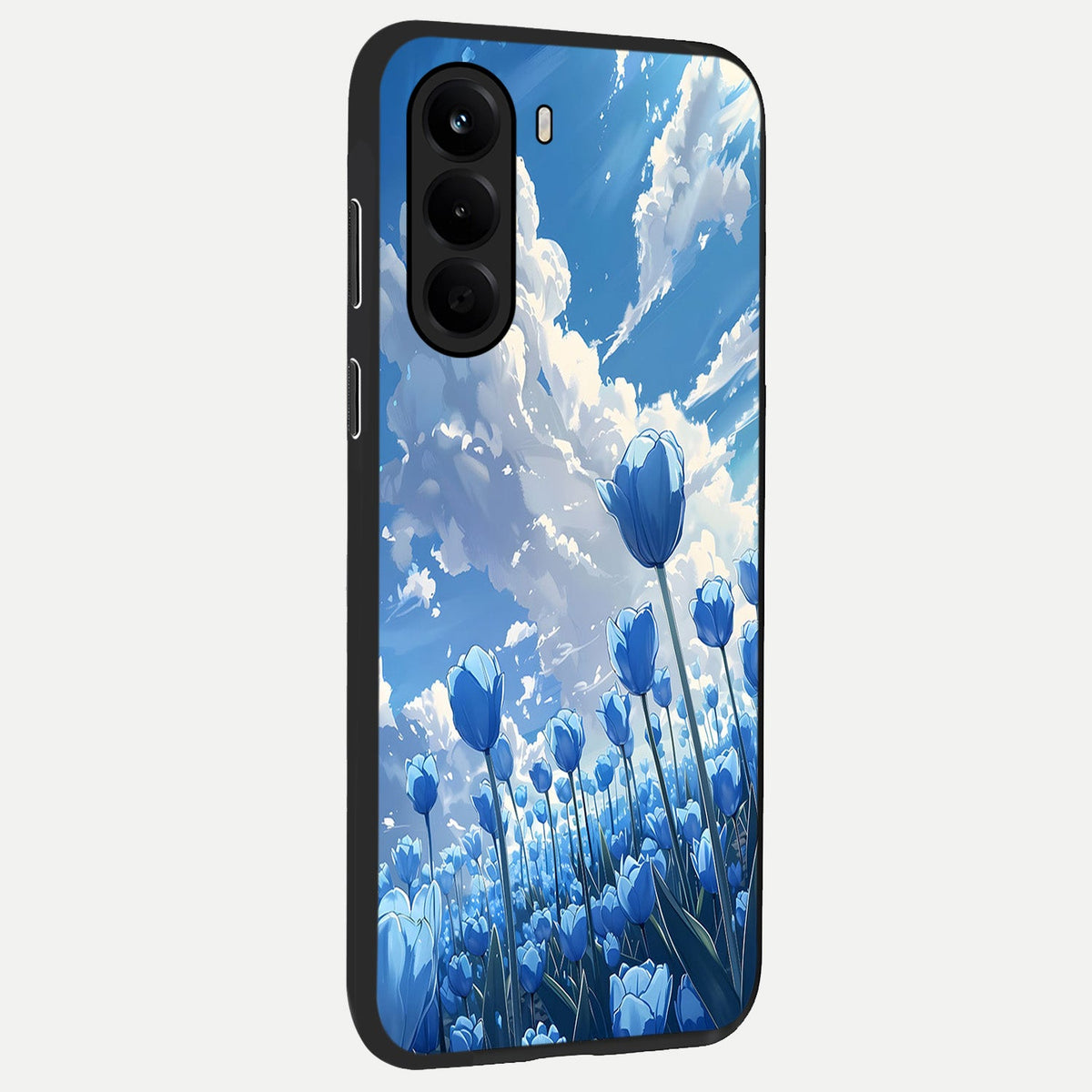 Blue Tulip Clouds back cover For OnePlus Nord CE 6 Lite slim fit glass case with vibrant aesthetic design