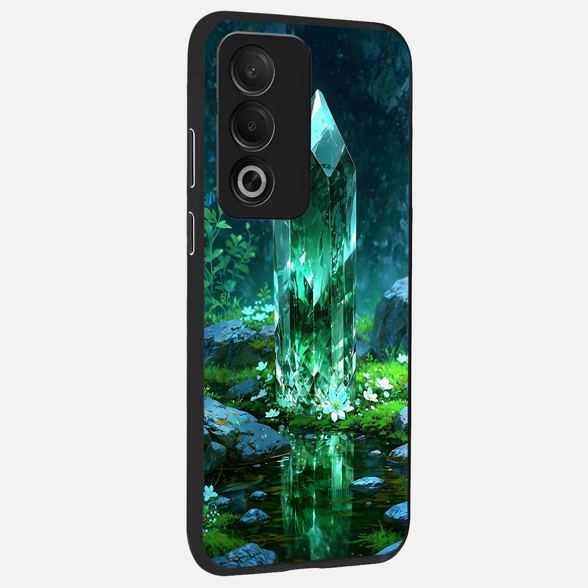 Emerald Light Crystal back cover For Oppo A3 Pro 5G slim fit glass case with vibrant aesthetic design