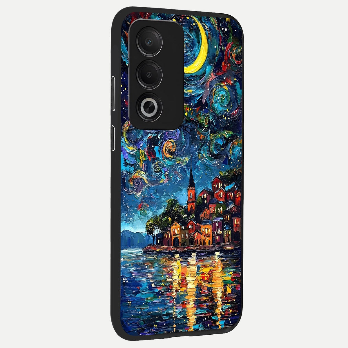 Moonlight Harbor Glow back cover For Oppo A3 Pro 5G slim fit glass case with vibrant aesthetic design