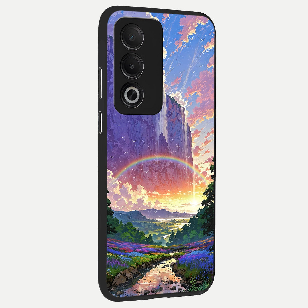 Rainbow Valley Dream back cover For Oppo A3 Pro 5G slim fit glass case with vibrant aesthetic design