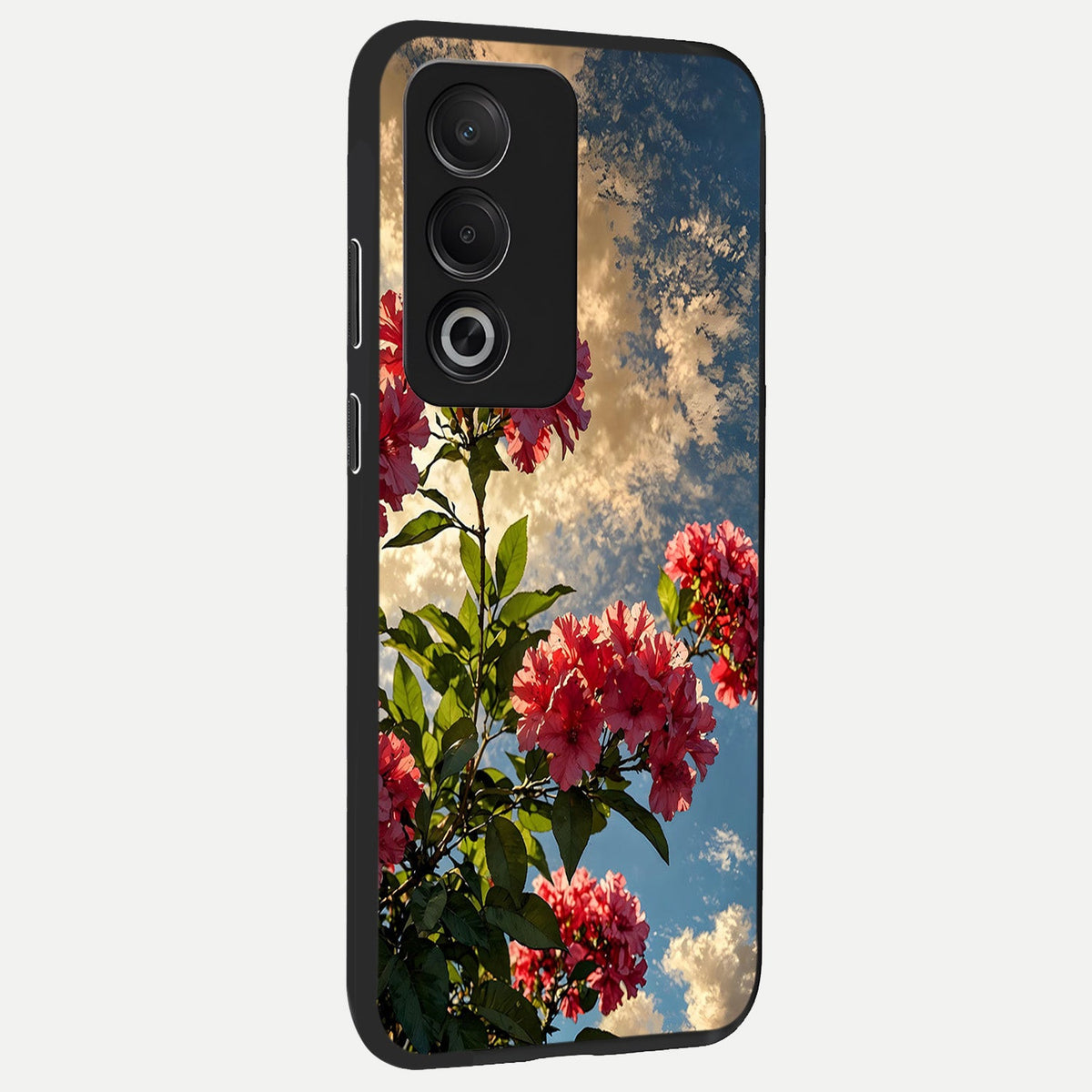 Red Bloom Skies back cover For Oppo A3 Pro 5G slim fit glass case with vibrant aesthetic design