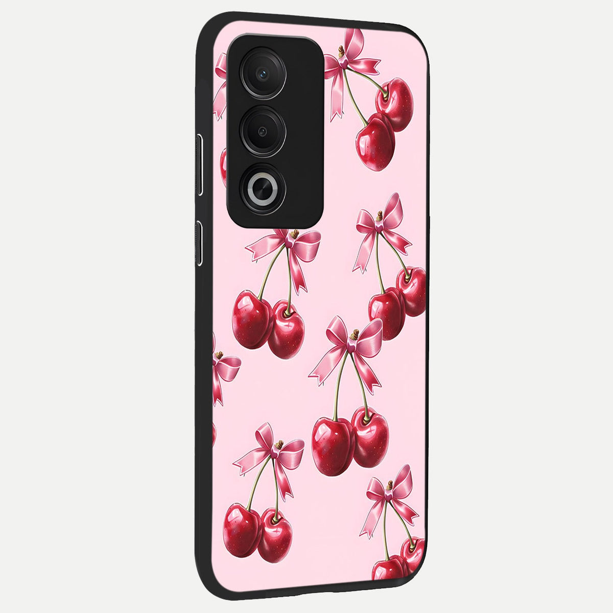 Red Cherries Pattern back cover For Oppo A3 Pro 5G slim fit glass case with vibrant aesthetic design