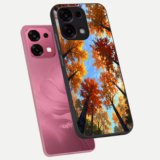 Autumn Sky Rise phone case For Oppo F31 5G showing premium glass back cover with detailed artwork