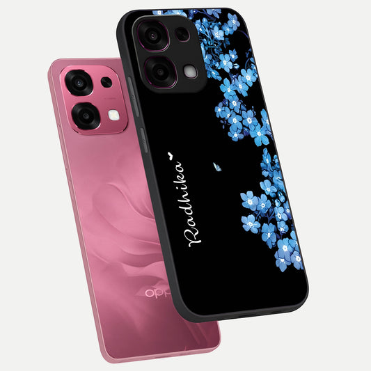 Blue Petal Dream Custom Name phone case For Oppo F31 5G showing premium glass back cover with detailed artwork