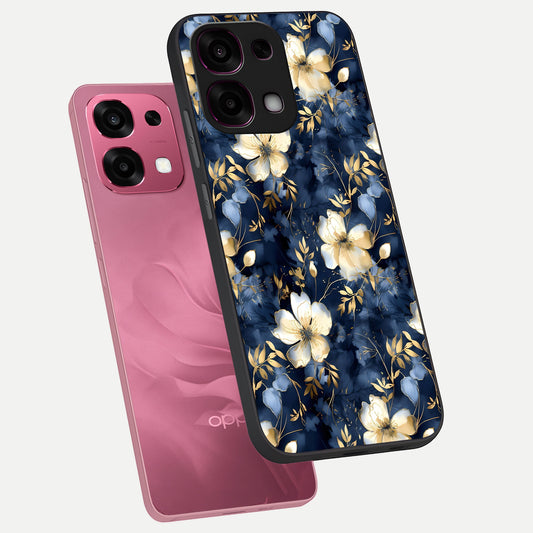 Golden Midnight Bloom phone case For Oppo F31 5G showing premium glass back cover with detailed artwork