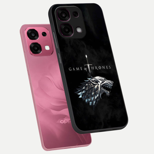 Throne Wolf Legacy phone case For Oppo F31 5G showing premium glass back cover with detailed artwork
