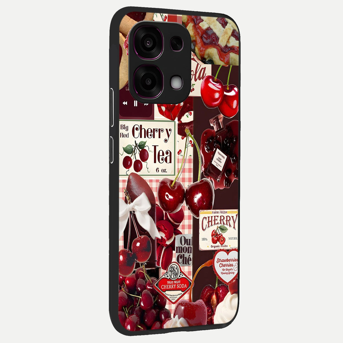 Aesthetic Cherry Tea back cover For Oppo F31 5G slim fit glass case with vibrant aesthetic design