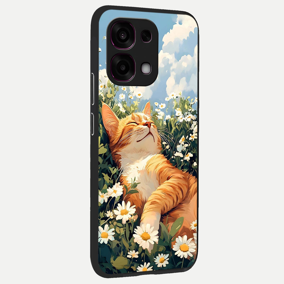 Cat And Flowers View back cover For Oppo F31 5G slim fit glass case with vibrant aesthetic design