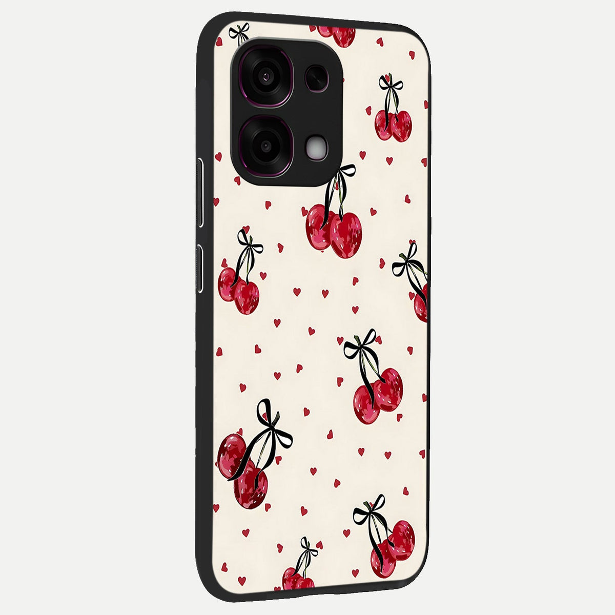 Cherry Heart Bow back cover For Oppo F31 5G slim fit glass case with vibrant aesthetic design
