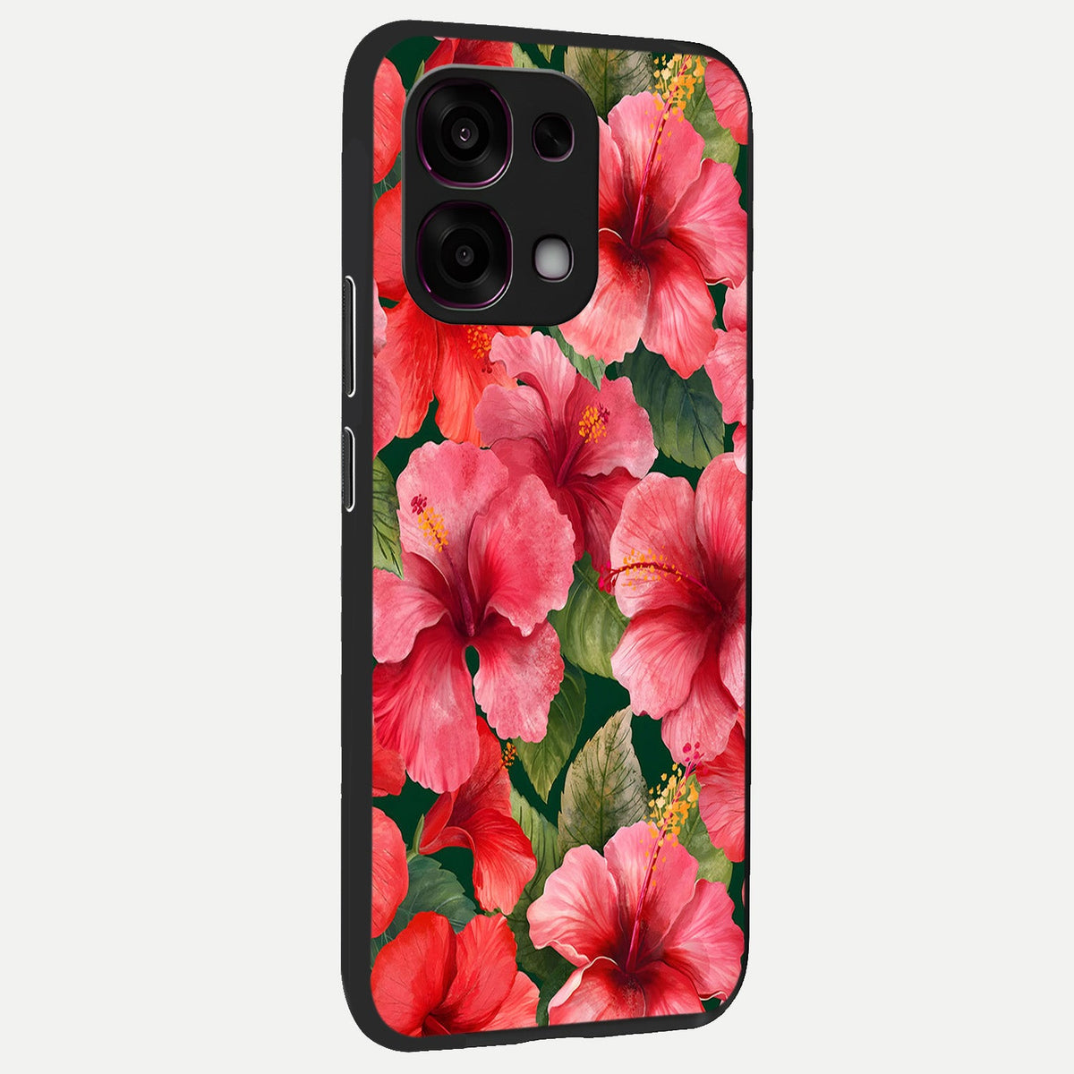 Hibiscus Pattern back cover For Oppo F31 5G slim fit glass case with vibrant aesthetic design