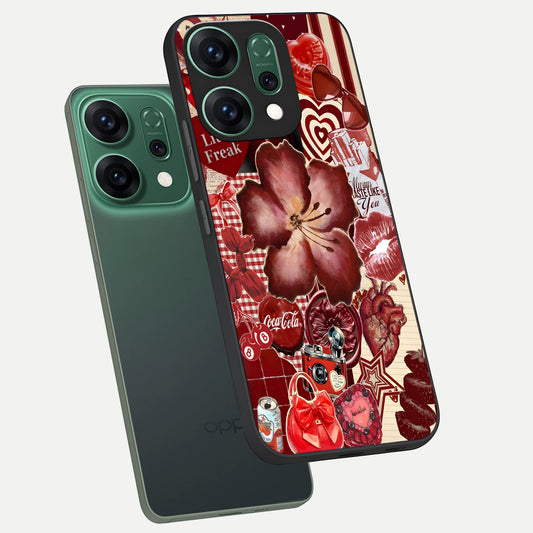 Aesthetic Little Freak phone case For Oppo Reno 14 showing premium glass back cover with detailed artwork