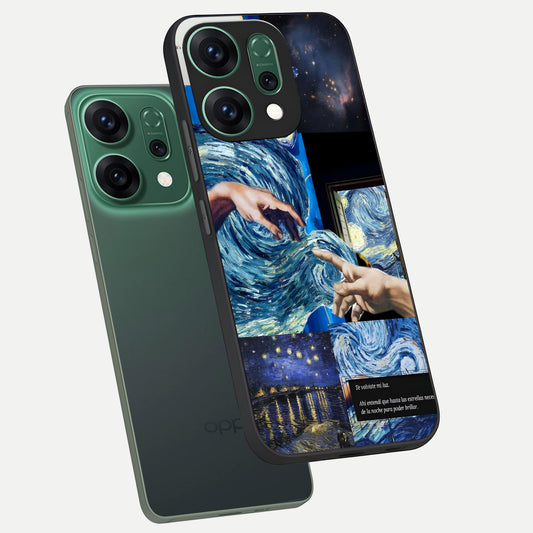 Aesthetic Vando Hands phone case For Oppo Reno 14 showing premium glass back cover with detailed artwork