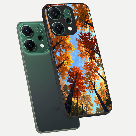 Autumn Sky Rise phone case For Oppo Reno 14 showing premium glass back cover with detailed artwork
