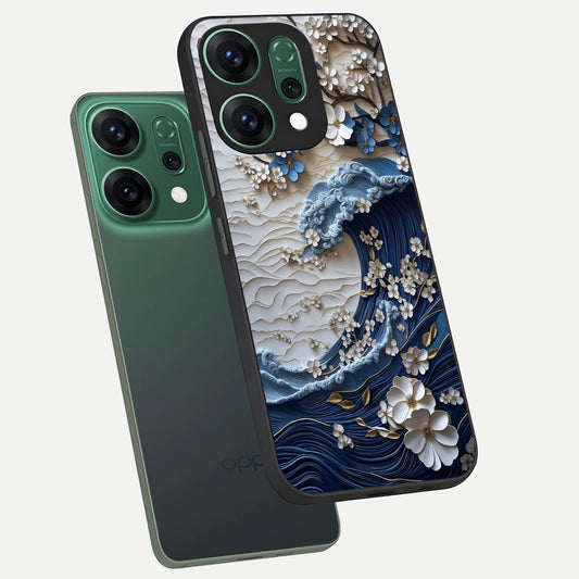 Blossom Wave Art phone case For Oppo Reno 14 showing premium glass back cover with detailed artwork