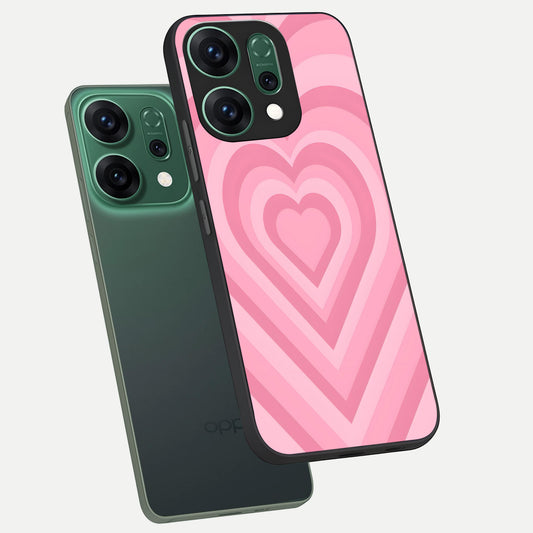 Blush Heart Waves phone case For Oppo Reno 14 showing premium glass back cover with detailed artwork